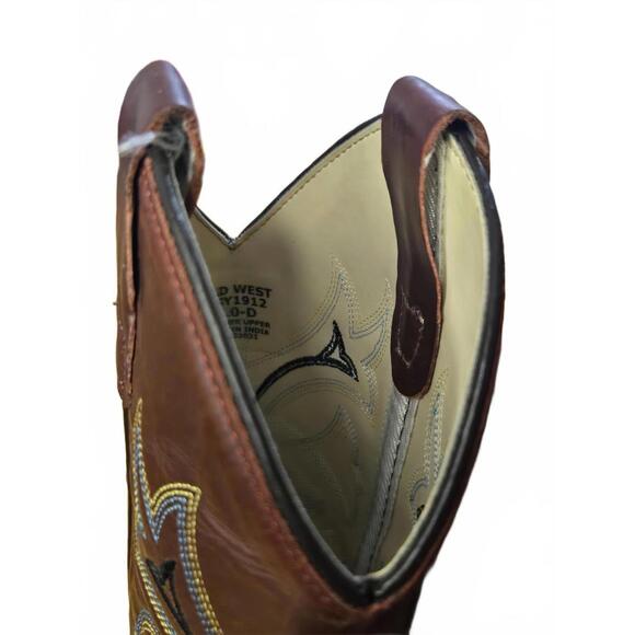 Old West Brown Western Cowboy Boots with Embroidered Design Boys - Picture 9 of 12